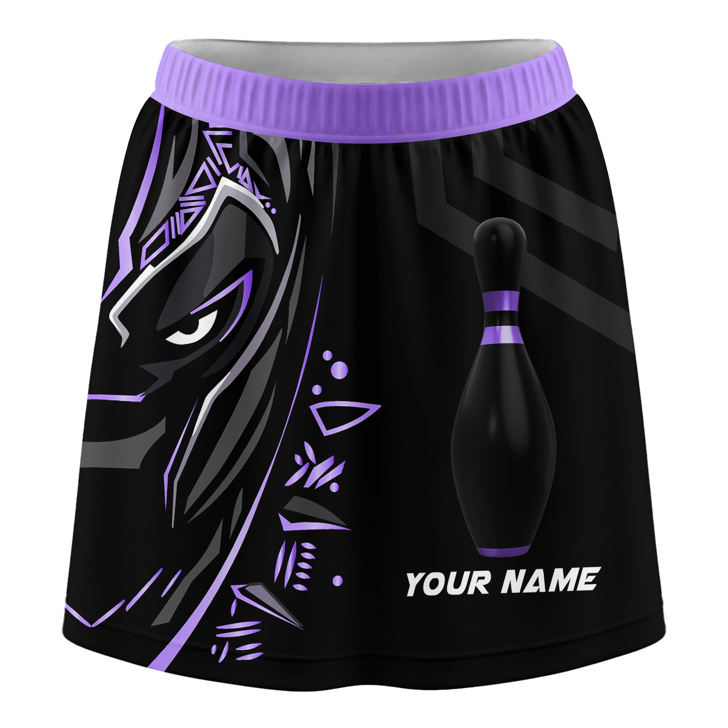 Customized Bowling Trouser Skirts With Shorts Underneath, Bowling Ball & Pins Black Panther Pro Sport Skorts With Pockets
