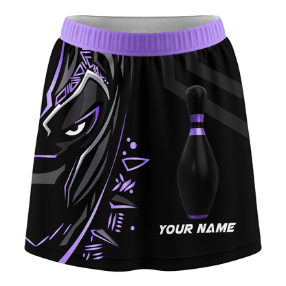 Customized Bowling Trouser Skirts With Shorts Underneath, Bowling Ball & Pins Black Panther Pro Sport Skorts With Pockets