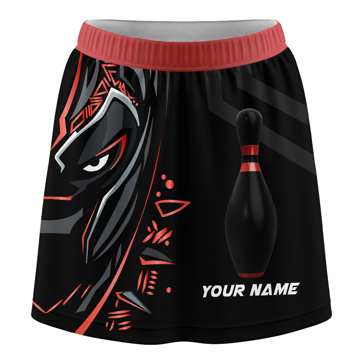 Customized Bowling Trouser Skirts With Shorts Underneath, Bowling Ball & Pins Black Panther Pro Sport Skorts With Pockets