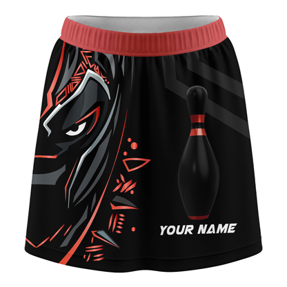 Customized Bowling Trouser Skirts With Shorts Underneath, Bowling Ball & Pins Black Panther Pro Sport Skorts With Pockets