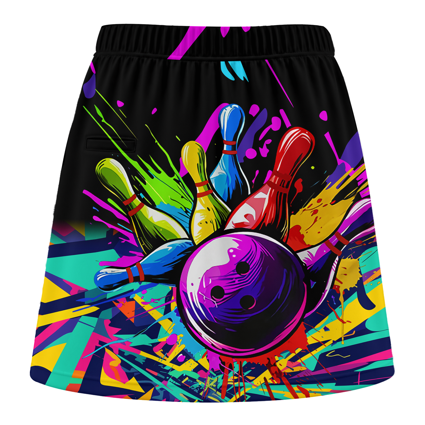 Customized Bowling Trouser Skirts With Shorts Underneath, Bowling Rainbow Multicolor Paint Brushes Skorts With Pockets