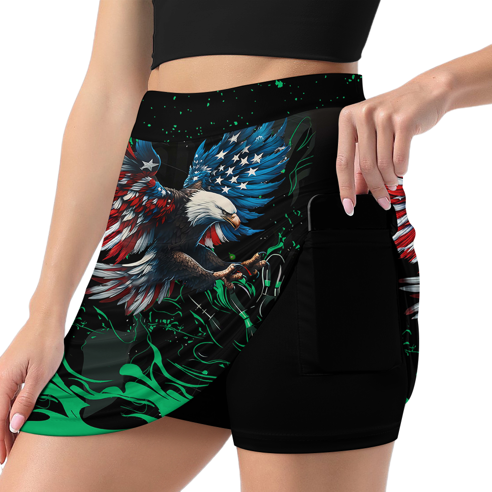 Customized Bowling Trouser Skirts With Shorts Underneath, Bowling Ball & Pins Almighty American Eagle Skorts With Pockets