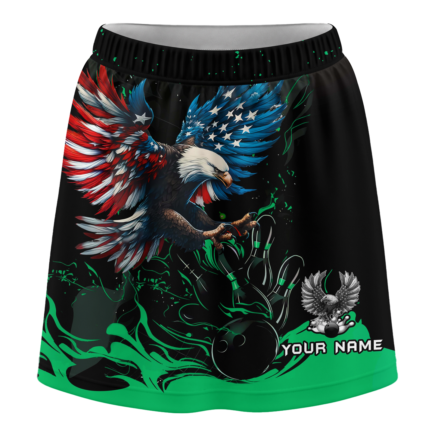 Customized Bowling Trouser Skirts With Shorts Underneath, Bowling Ball & Pins Almighty American Eagle Skorts With Pockets