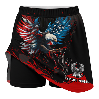 Customized Bowling Trouser Skirts With Shorts Underneath, Bowling Ball & Pins Almighty American Eagle Skorts With Pockets