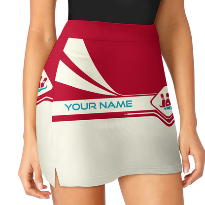 Customized Bowling Trouser Skirts With Shorts Underneath, Bowling Red And Sand Color Skorts With Pockets
