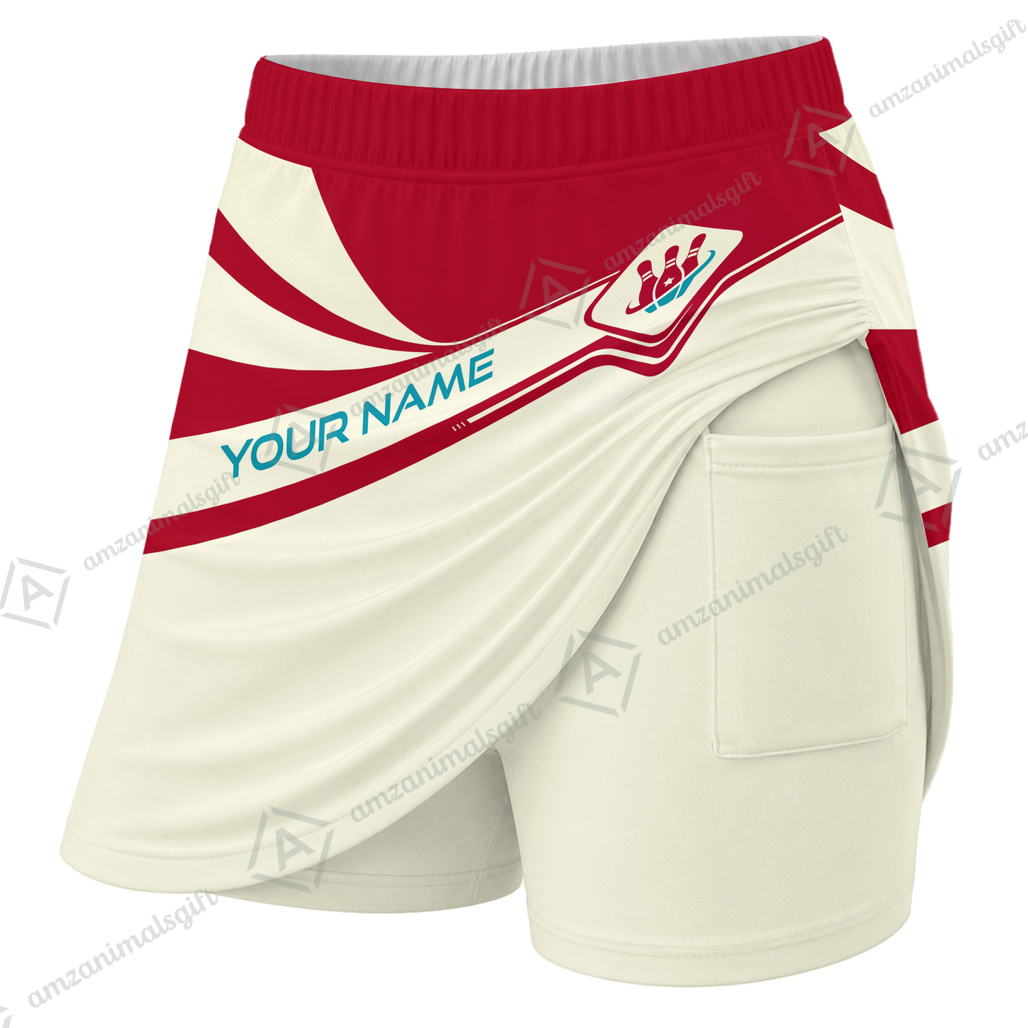 Customized Bowling Trouser Skirts With Shorts Underneath, Bowling Red And Sand Color Skorts With Pockets