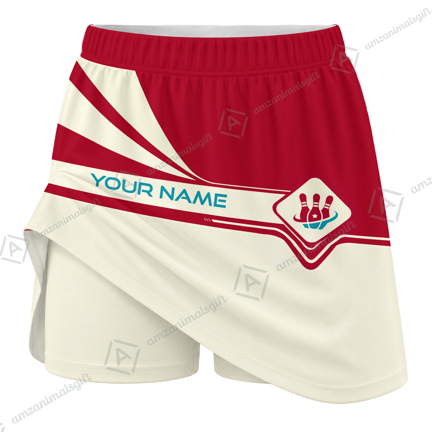 Customized Bowling Trouser Skirts With Shorts Underneath, Bowling Red And Sand Color Skorts With Pockets