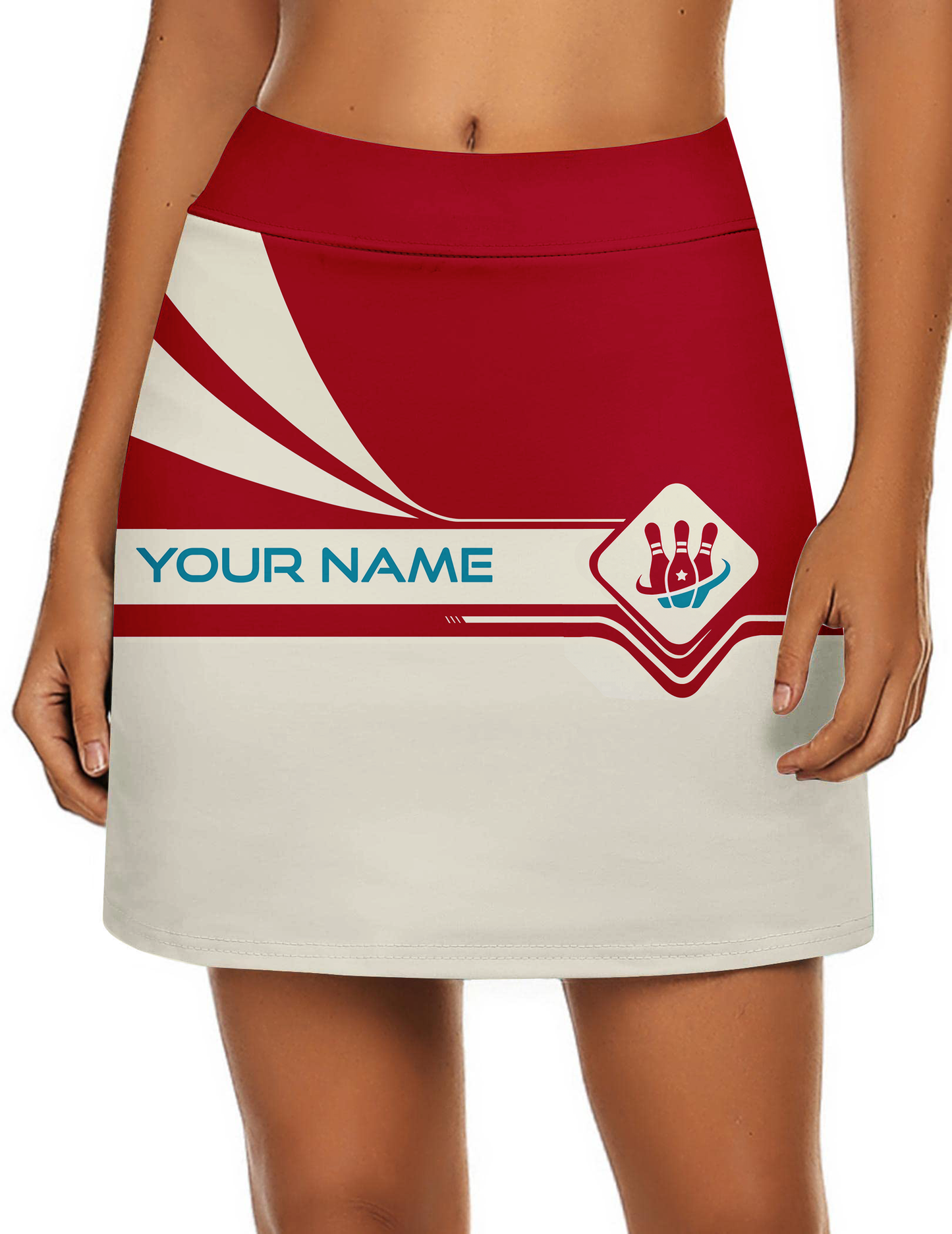 Customized Bowling Trouser Skirts With Shorts Underneath, Bowling Red And Sand Color Skorts With Pockets