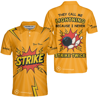 Customized Bowling Team Unisex Polo Shirt, They Call Me Lightning Because I Never Strike Twice Comic Style Polo Shirt