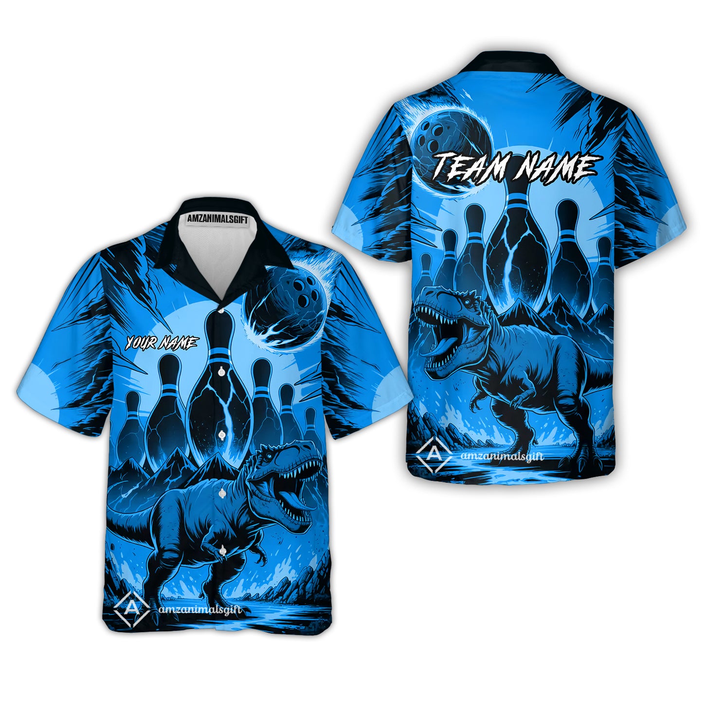 Custom Bowling Team Shirt – Bowling With T-Rex In Lava Volcano  Multicolor Option Personalized Jersey Bowling Uniform