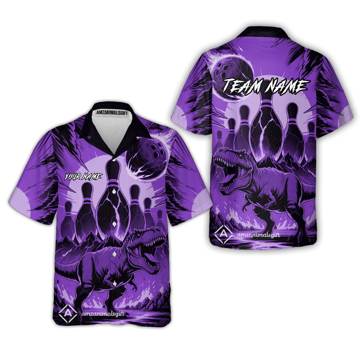 Custom Bowling Team Shirt – Bowling With T-Rex In Lava Volcano  Multicolor Option Personalized Jersey Bowling Uniform