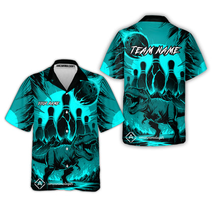 Custom Bowling Team Shirt – Bowling With T-Rex In Lava Volcano  Multicolor Option Personalized Jersey Bowling Uniform