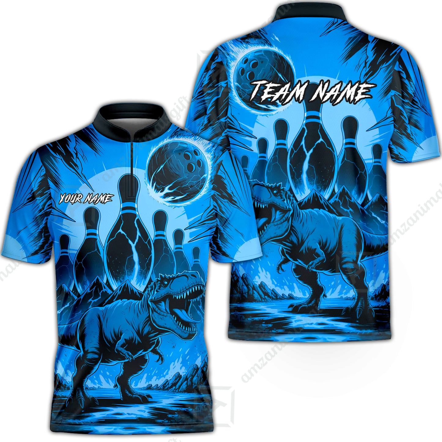 Custom Bowling Team Shirt – Bowling With T-Rex In Lava Volcano  Multicolor Option Personalized Jersey Bowling Uniform