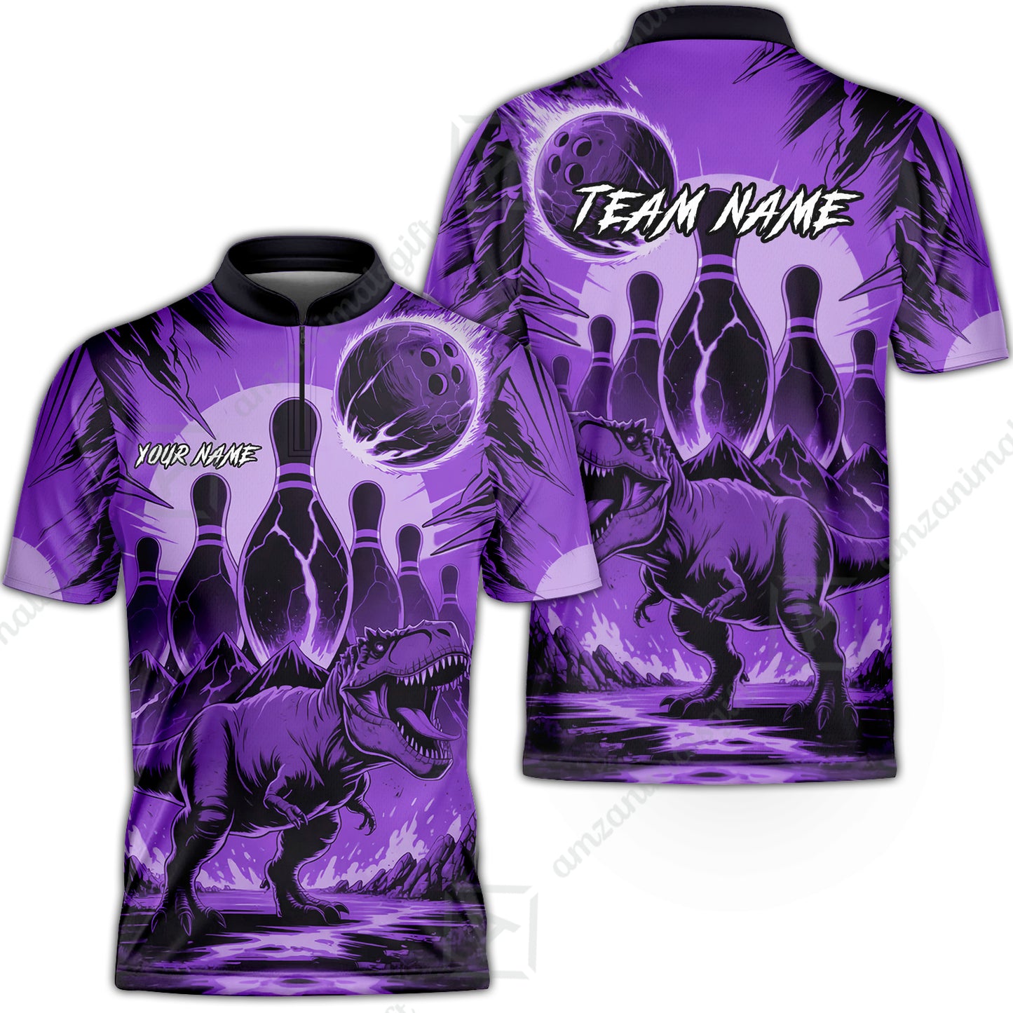 Custom Bowling Team Shirt – Bowling With T-Rex In Lava Volcano  Multicolor Option Personalized Jersey Bowling Uniform