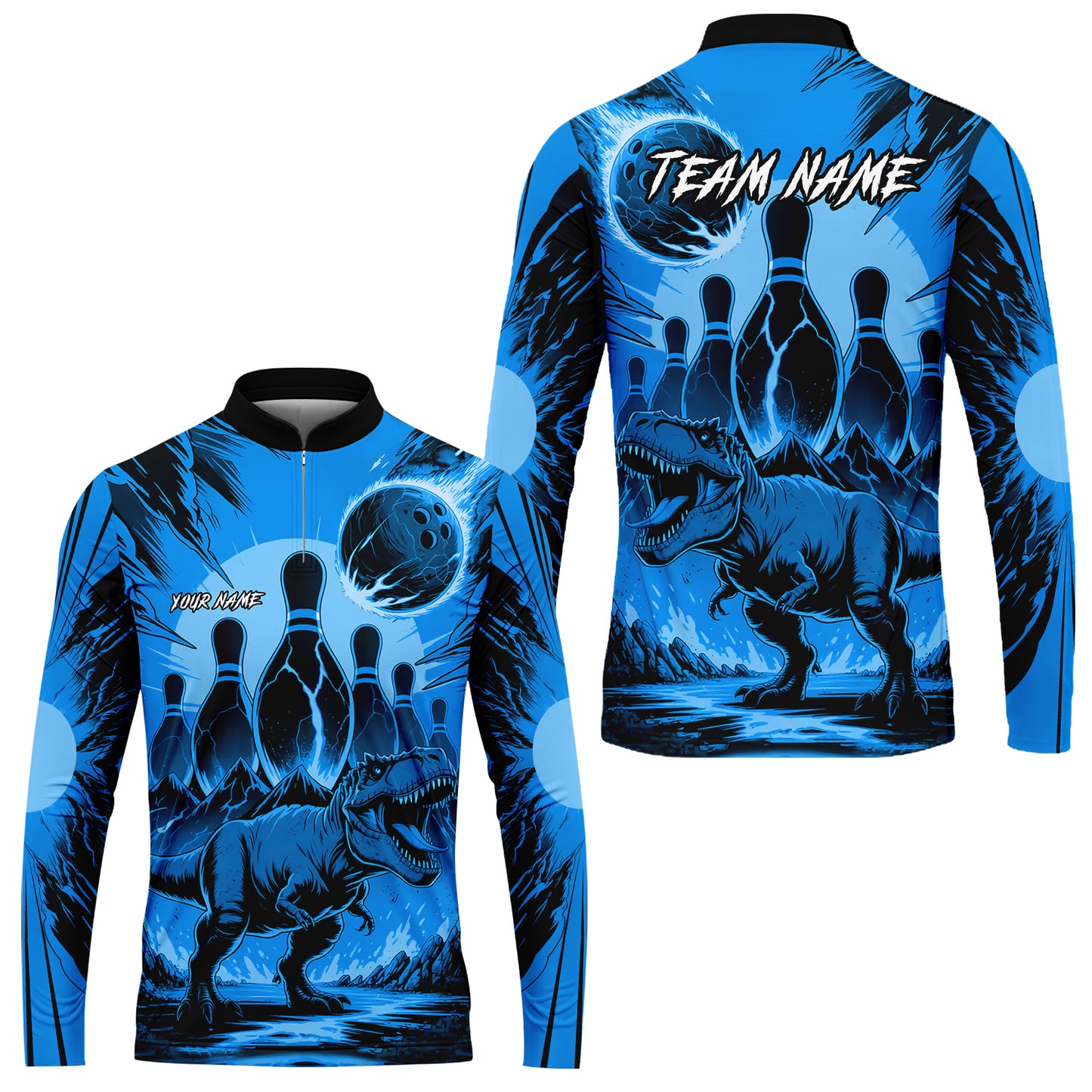 Custom Bowling Team Shirt – Bowling With T-Rex In Lava Volcano  Multicolor Option Personalized Jersey Bowling Uniform