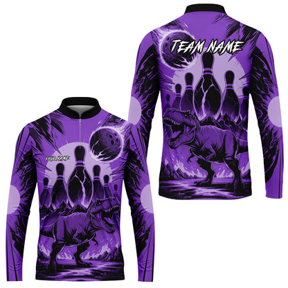 Custom Bowling Team Shirt – Bowling With T-Rex In Lava Volcano  Multicolor Option Personalized Jersey Bowling Uniform