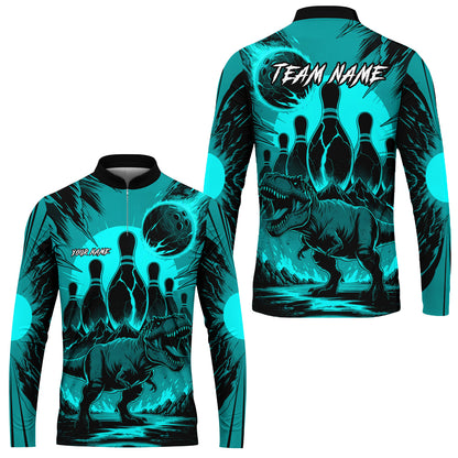 Custom Bowling Team Shirt – Bowling With T-Rex In Lava Volcano  Multicolor Option Personalized Jersey Bowling Uniform