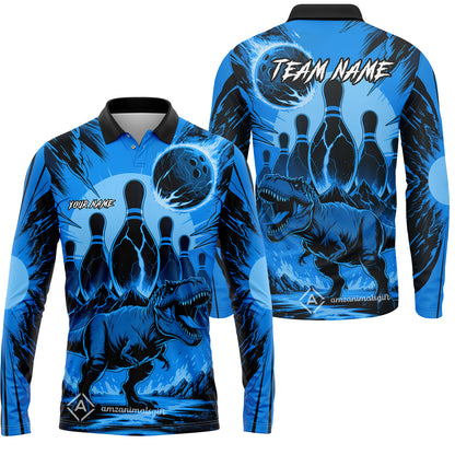 Custom Bowling Team Shirt – Bowling With T-Rex In Lava Volcano  Multicolor Option Personalized Jersey Bowling Uniform