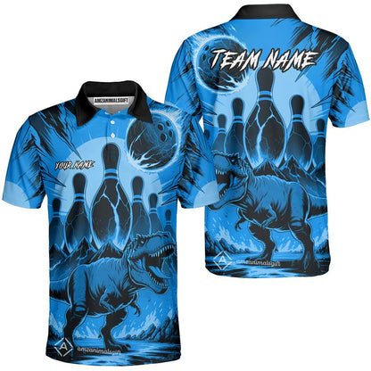 Custom Bowling Team Shirt – Bowling With T-Rex In Lava Volcano  Multicolor Option Personalized Jersey Bowling Uniform