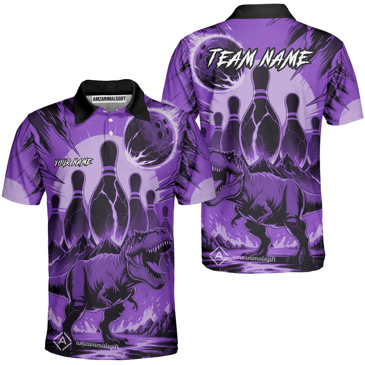 Custom Bowling Team Shirt – Bowling With T-Rex In Lava Volcano  Multicolor Option Personalized Jersey Bowling Uniform