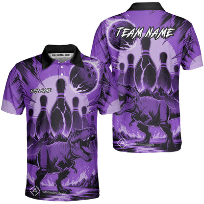Custom Bowling Team Shirt – Bowling With T-Rex In Lava Volcano  Multicolor Option Personalized Jersey Bowling Uniform