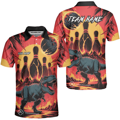 Custom Bowling Team Shirt – Bowling With T-Rex In Lava Volcano  Multicolor Option Personalized Jersey Bowling Uniform