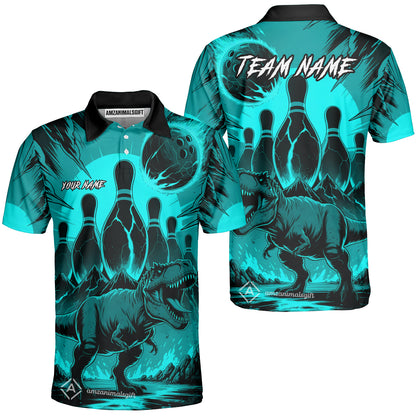 Custom Bowling Team Shirt – Bowling With T-Rex In Lava Volcano  Multicolor Option Personalized Jersey Bowling Uniform