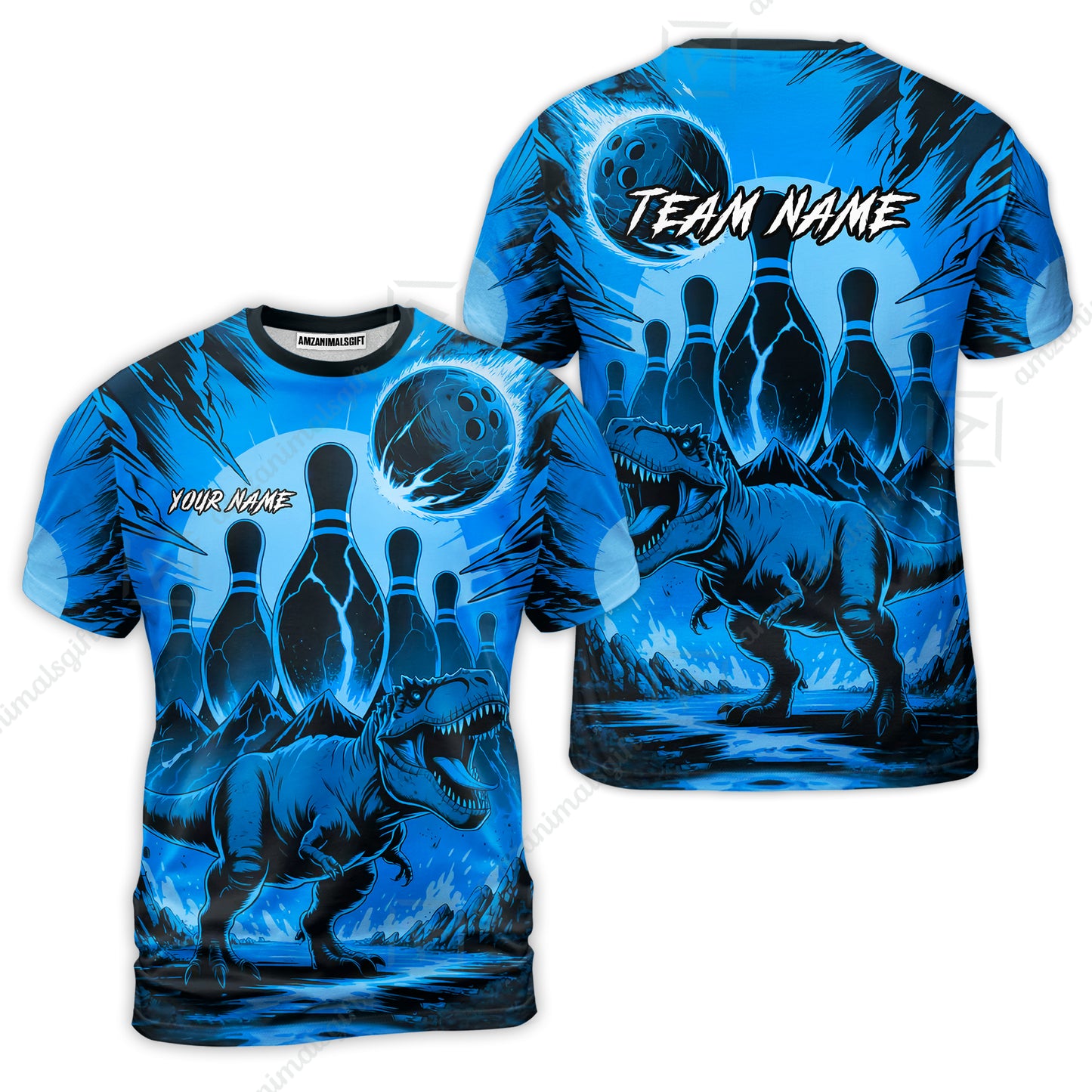 Custom Bowling Team Shirt – Bowling With T-Rex In Lava Volcano  Multicolor Option Personalized Jersey Bowling Uniform