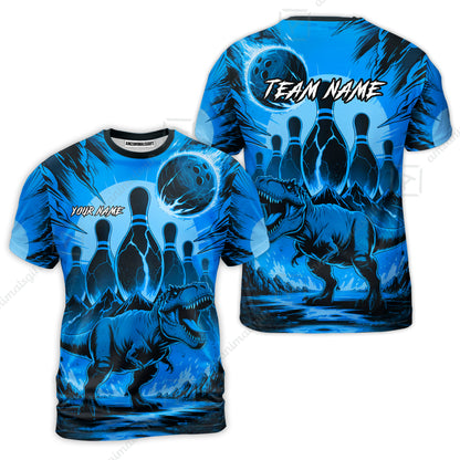 Custom Bowling Team Shirt – Bowling With T-Rex In Lava Volcano  Multicolor Option Personalized Jersey Bowling Uniform