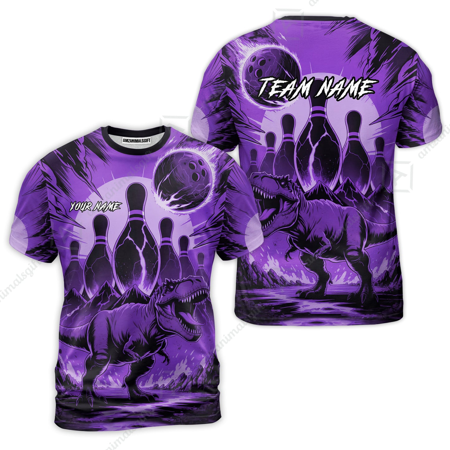 Custom Bowling Team Shirt – Bowling With T-Rex In Lava Volcano  Multicolor Option Personalized Jersey Bowling Uniform