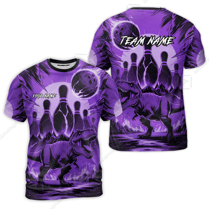 Custom Bowling Team Shirt – Bowling With T-Rex In Lava Volcano  Multicolor Option Personalized Jersey Bowling Uniform