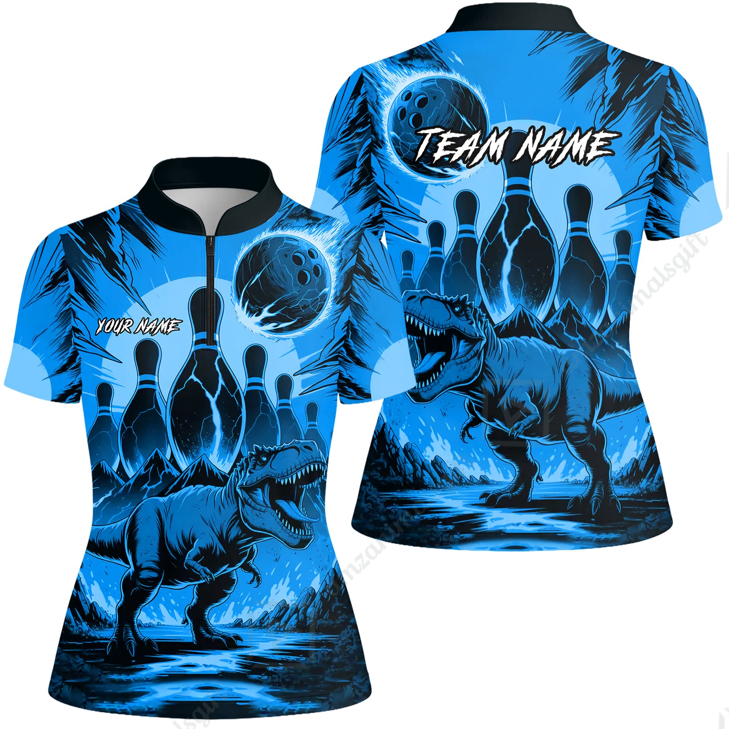 Custom Bowling Team Shirt – Bowling With T-Rex In Lava Volcano  Multicolor Option Personalized Jersey Bowling Uniform
