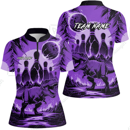 Custom Bowling Team Shirt – Bowling With T-Rex In Lava Volcano  Multicolor Option Personalized Jersey Bowling Uniform