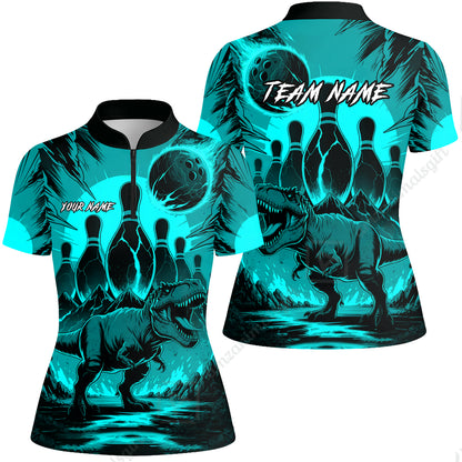 Custom Bowling Team Shirt – Bowling With T-Rex In Lava Volcano  Multicolor Option Personalized Jersey Bowling Uniform
