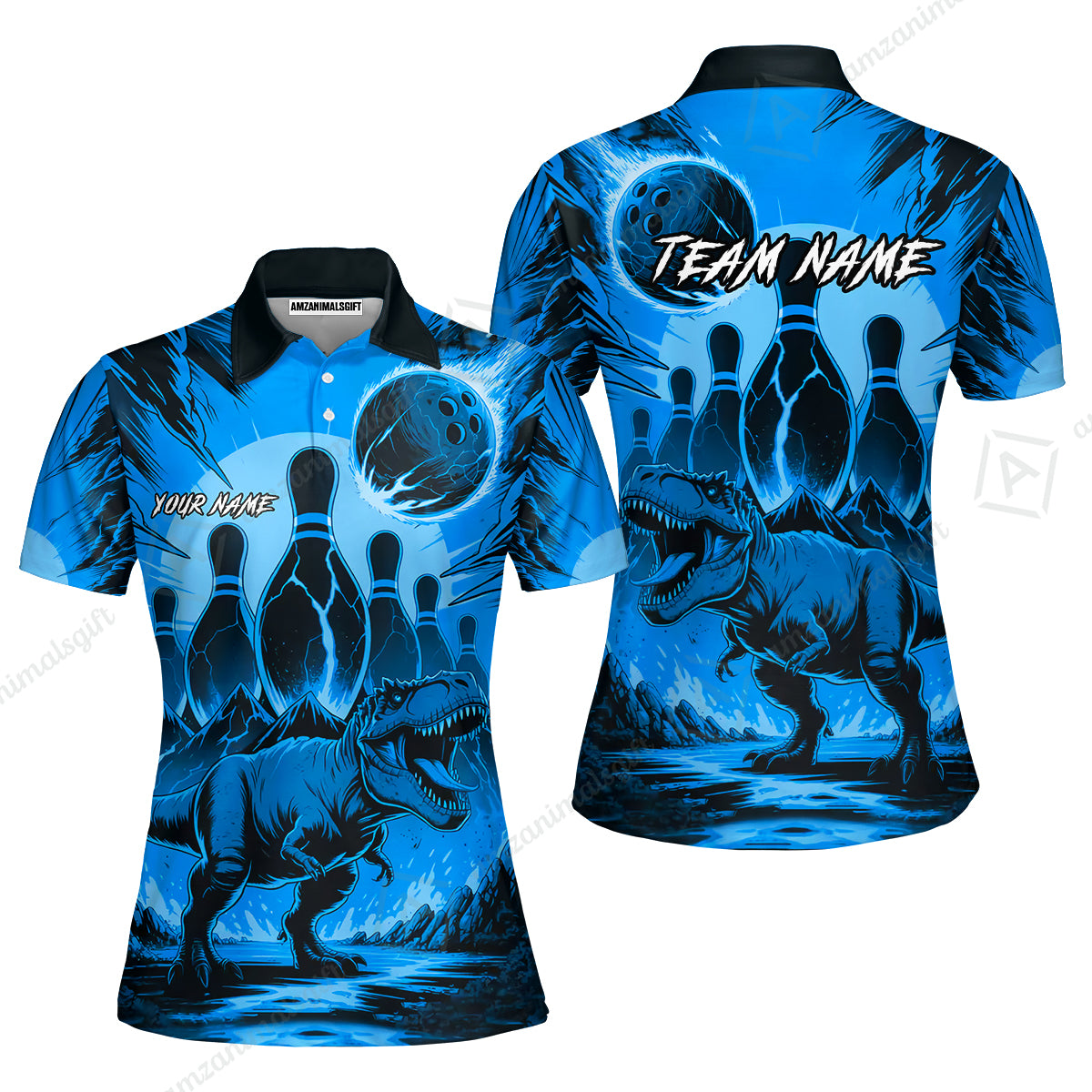 Custom Bowling Team Shirt – Bowling With T-Rex In Lava Volcano  Multicolor Option Personalized Jersey Bowling Uniform