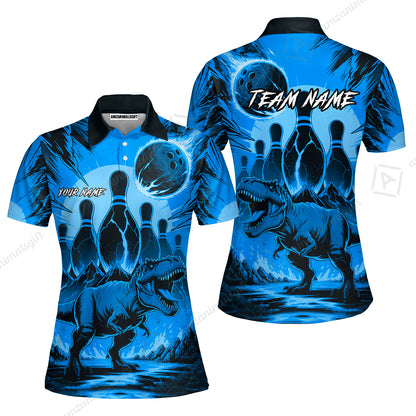 Custom Bowling Team Shirt – Bowling With T-Rex In Lava Volcano  Multicolor Option Personalized Jersey Bowling Uniform