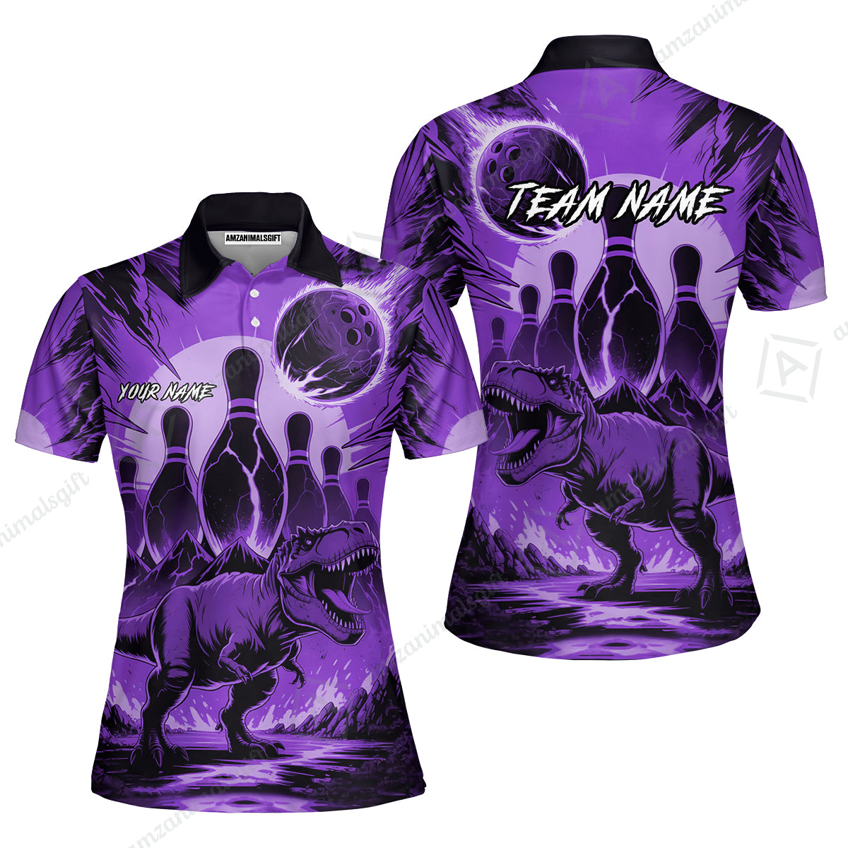 Custom Bowling Team Shirt – Bowling With T-Rex In Lava Volcano  Multicolor Option Personalized Jersey Bowling Uniform