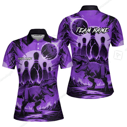 Custom Bowling Team Shirt – Bowling With T-Rex In Lava Volcano  Multicolor Option Personalized Jersey Bowling Uniform