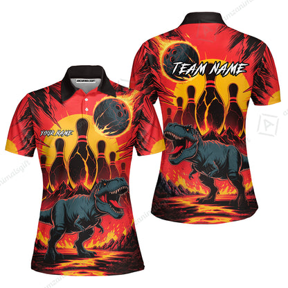 Custom Bowling Team Shirt – Bowling With T-Rex In Lava Volcano  Multicolor Option Personalized Jersey Bowling Uniform