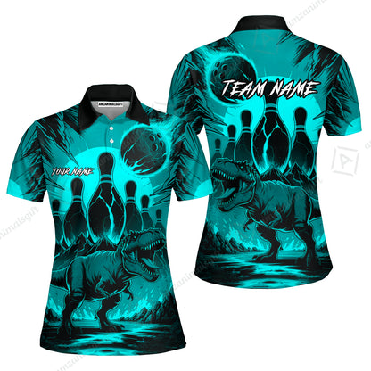 Custom Bowling Team Shirt – Bowling With T-Rex In Lava Volcano  Multicolor Option Personalized Jersey Bowling Uniform