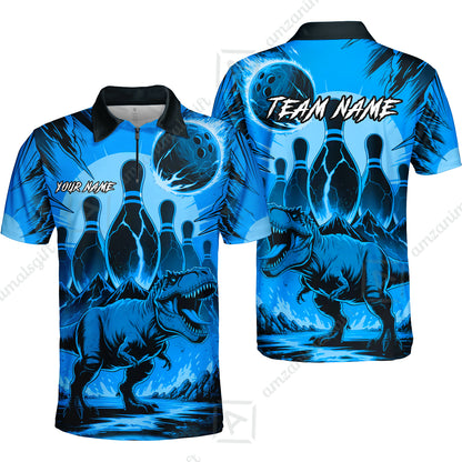 Custom Bowling Team Shirt – Bowling With T-Rex In Lava Volcano  Multicolor Option Personalized Jersey Bowling Uniform