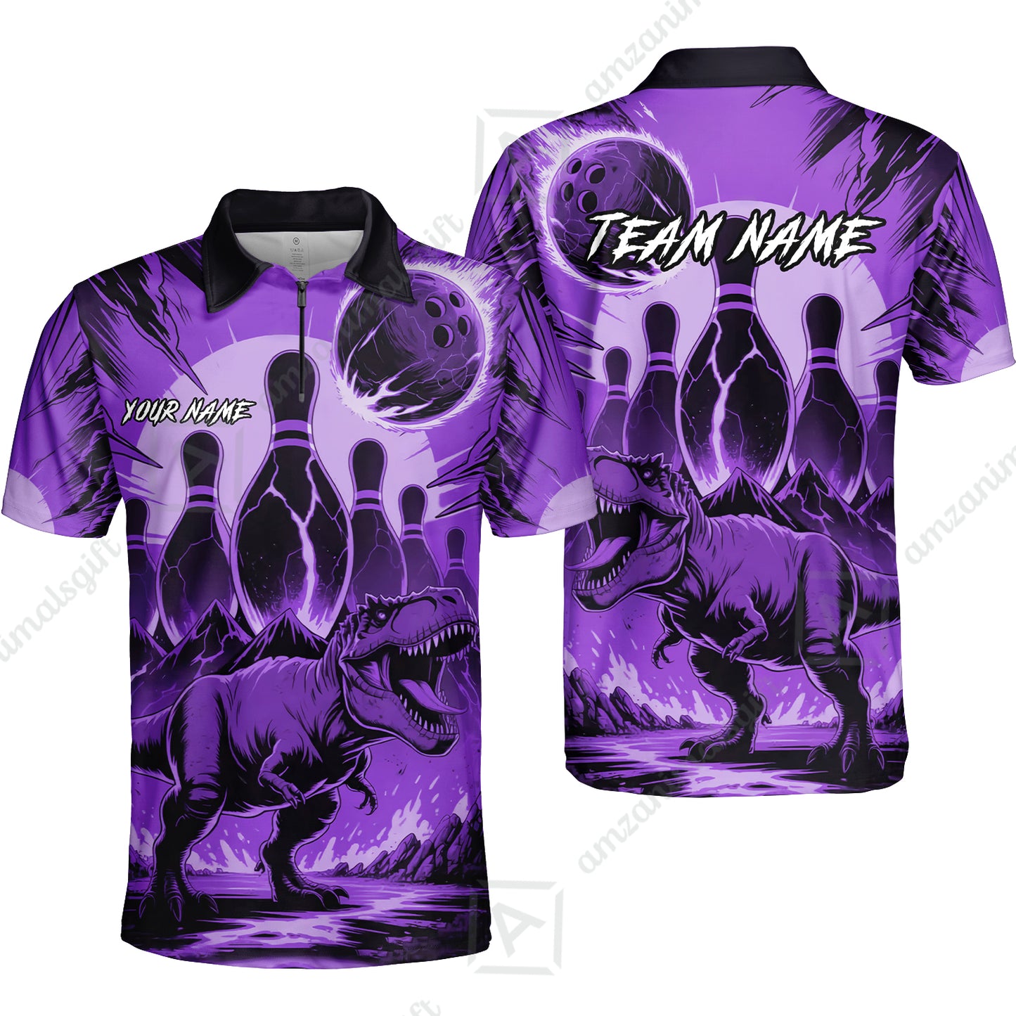 Custom Bowling Team Shirt – Bowling With T-Rex In Lava Volcano  Multicolor Option Personalized Jersey Bowling Uniform