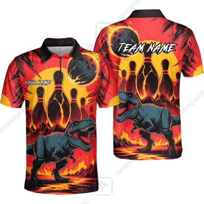 Custom Bowling Team Shirt – Bowling With T-Rex In Lava Volcano  Multicolor Option Personalized Jersey Bowling Uniform