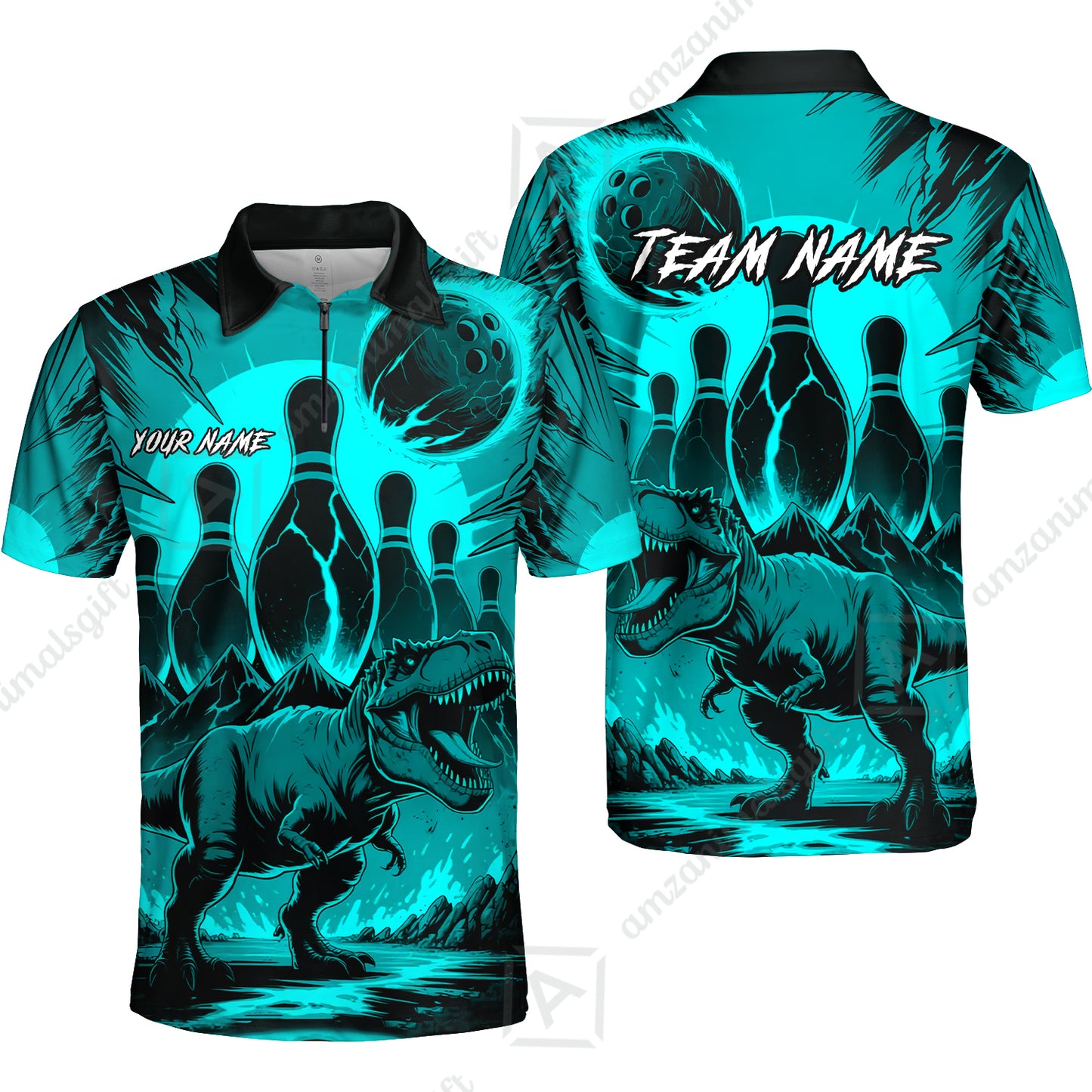 Custom Bowling Team Shirt – Bowling With T-Rex In Lava Volcano  Multicolor Option Personalized Jersey Bowling Uniform