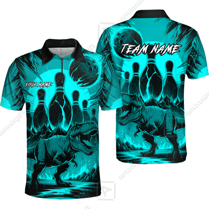 Custom Bowling Team Shirt – Bowling With T-Rex In Lava Volcano  Multicolor Option Personalized Jersey Bowling Uniform