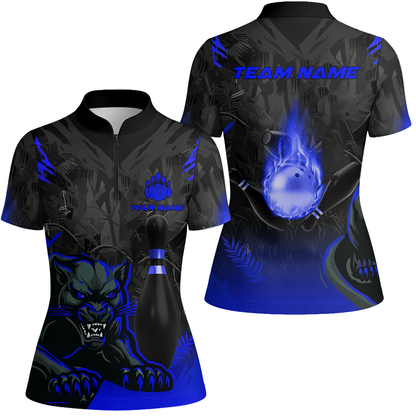 Personalized Bowling Team Women Jersey Shirt With Black Panther And Pin, Custom Name And Team Name For Bowlers