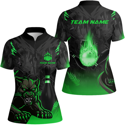 Personalized Bowling Team Women Jersey Shirt With Black Panther And Pin, Custom Name And Team Name For Bowlers