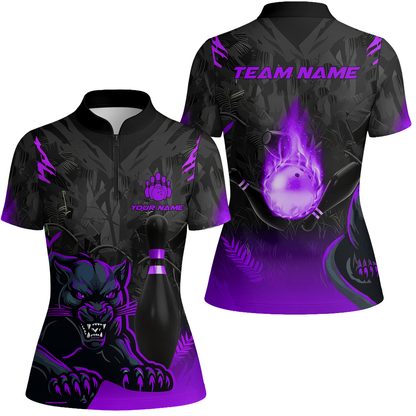 Personalized Bowling Team Women Jersey Shirt With Black Panther And Pin, Custom Name And Team Name For Bowlers