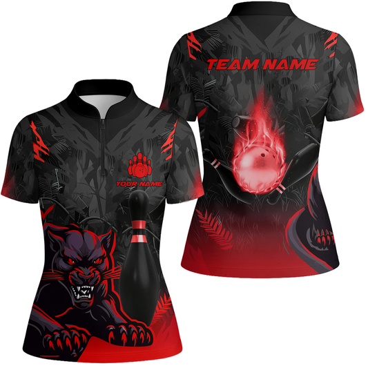 Personalized Bowling Team Women Jersey Shirt With Black Panther And Pin, Custom Name And Team Name For Bowlers