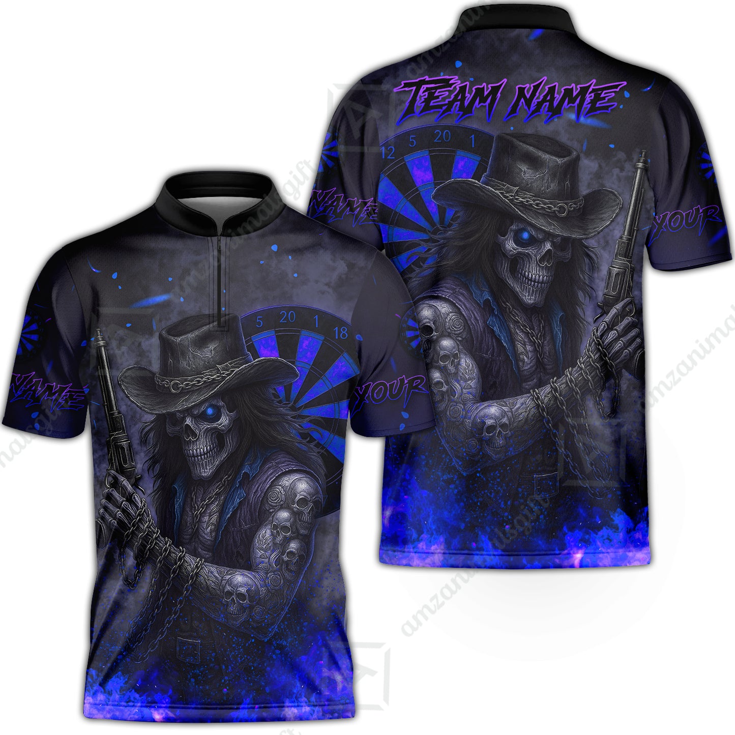 Customized Darts Team Uniform Shirt Darts Reaper Gunslinger Multicolor, Personalized Name And Team Name Darts Shirt